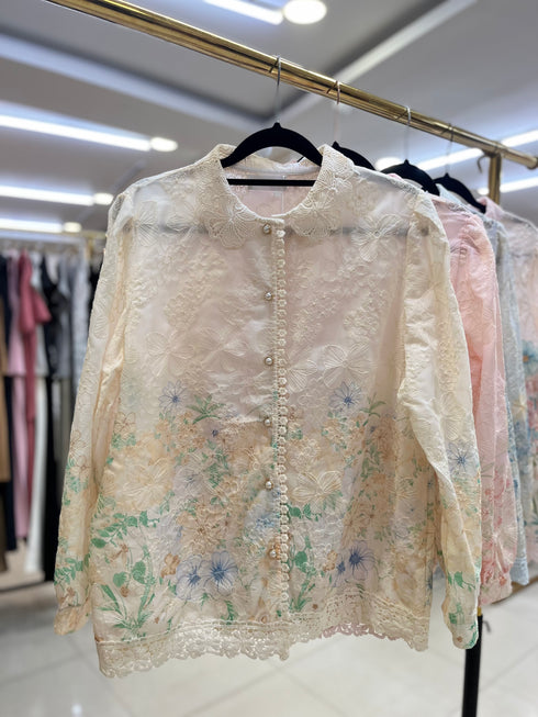 Flower Embroidery Lace Collar Shirts